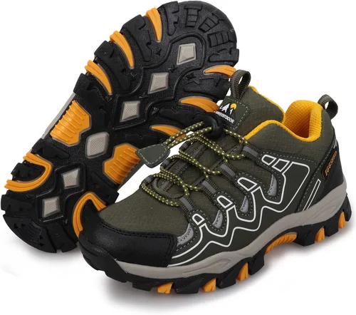 Vista 6 de UOVO Tenis para niños y niñas, para senderismo, correr, caminar al aire libre, tenis impermeables antideslizantes