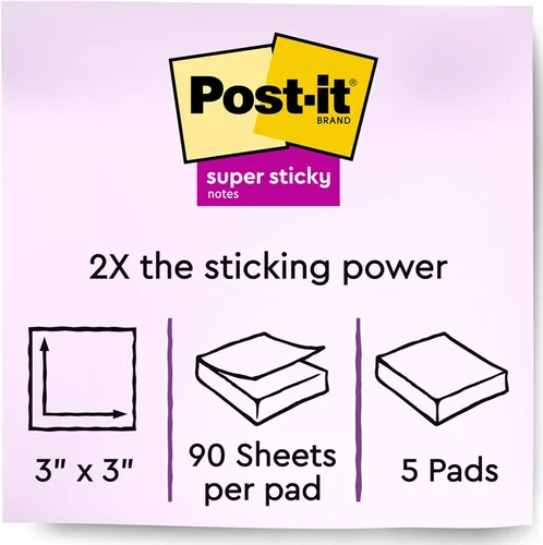 Vista 2 de Notas superadhesivas de Post-it, 3x3pulgadas, Amarillo eléctrico