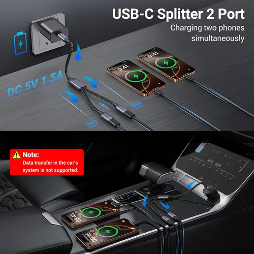 Vista 5 de KiwiBird Divisor USB C de carga de 1 en 2 salidas, cable de extensión y divisor de datos de alimentación USBC, tipo C macho a puerto USB C hembra