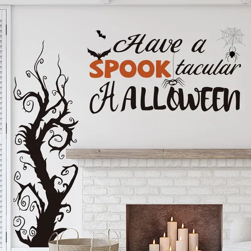 Vista 5 de Zonon 3 hojas de calcomanías de pared de Halloween extraíbles DIY Bat Castle Stickers Large Black Halloween Window Clings, Peel and Stick Spooky