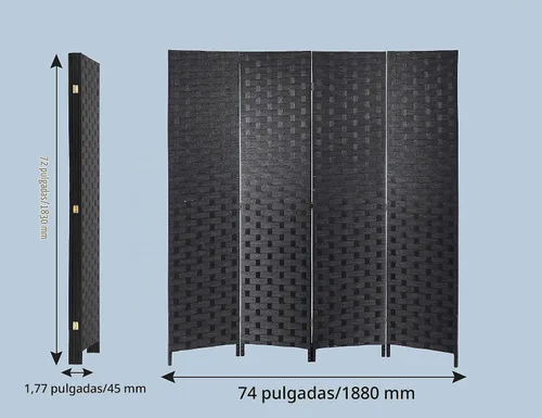 Vista 6 de Divisor de habitación de madera de 4 paneles de 6 pies de alto, divisor de pared de privacidad plegable de madera, pantalla de división portátil
