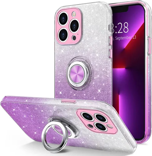 Vista 18 de Hython Funda para iPhone 13 Pro Max con soporte de anillo [soporte de anillo giratorio de 360° con soporte magnético] [borde chapado en oro rosa]