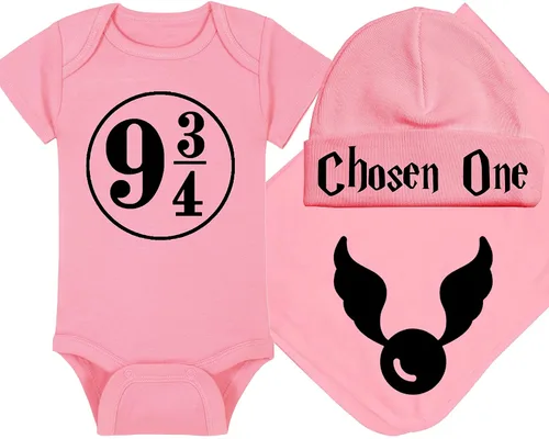 Vista 43 de Sombrero de bebé Wizard - Chosen One (tela negra - diseño dorado)