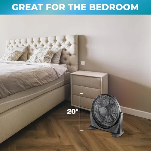 Vista 4 de EZ-CHILL Ventilador de piso de alta velocidad de 20 pulgadas con inclinación ajustable de 180 grados, 3 velocidades, ideal para el hogar, dormitorio