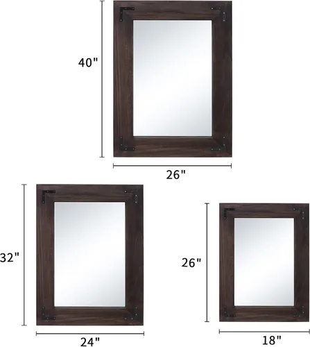 Vista 6 de YOSHOOT Espejo de pared con marco de madera rústica, espejo de tocador de baño de madera natural para decoración de granja, colgante vertical u Negro