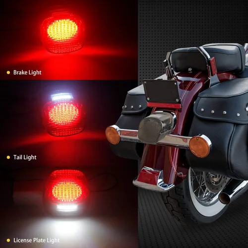 Vista 3 de NTHREEAUTO Luz trasera LED ahumada para motocicleta, luces traseras con luces de matrícula de freno compatibles con modelos Harley Dyna, FLST