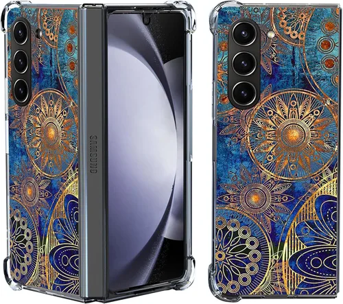 Vista 17 de Funda para Galaxy Z Fold 5, protección contra caídas de mandala de león colorido, a prueba de golpes, de cuerpo completo, resistente a los arañazos