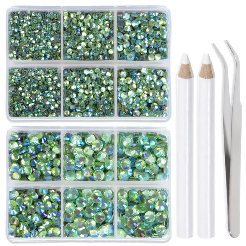 Vista 25 de LPBeads 6400 unidades de diamantes termoadhesivos de 12 colores con parte trasera plana, 5 tamaños mixtos, gemas de cristal redondas con pinzas
