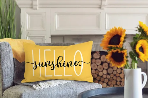 Vista 5 de 4TH Emotion Hello Sunshine - Funda de almohada lumbar amarilla de granja para decoración de primavera y verano, funda de cojín para sofá, lino