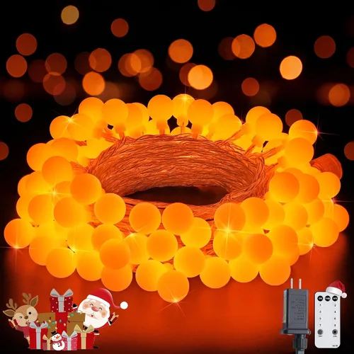 Vista 17 de JMEXSUSS Luces de Cuerda de Globo, Luces de Navidad Rojas y Blancas, Enchufe de 100 LED Globe String Lights Plug in with Remote, 33 ft 8 Modes
