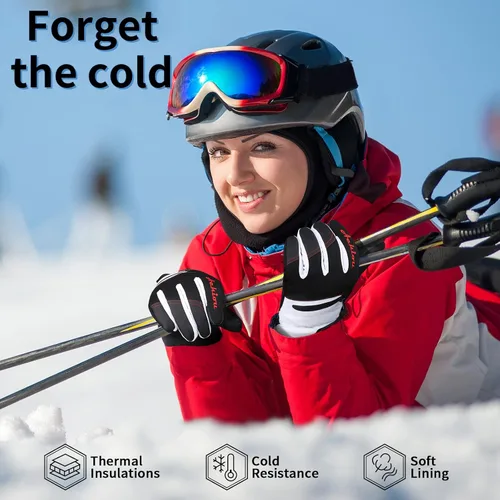 Vista 2 de Achiou Guantes de esquí de nieve de invierno para hombres y mujeres, guantes de esquí impermeables cálidos para clima frío de -30 , guante