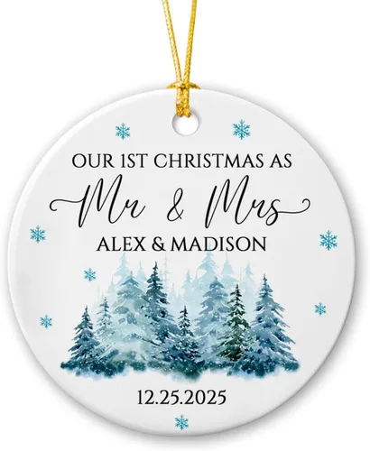 Vista 16 de Adorno personalizado de Navidad, aniversario de boda, aniversario de 2025, adornos de cerámica de Navidad para parejas, esposo, esposa, adorno