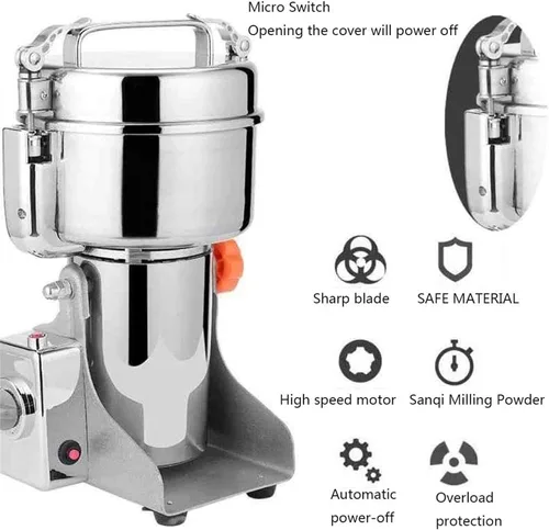 Vista 4 de Molinillo eléctrico de grano de 24.69 oz, molinillo de hierbas de acero inoxidable, multitrituradora comercial para granos de café de piedra