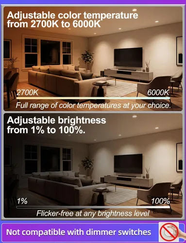 Vista 5 de Paquete de 12 bombillas LED empotradas BR30, 16 millones de colores RGB, control Bluetooth APP BRmesh APP 2700K-6000K blanco sintonizable, base E26
