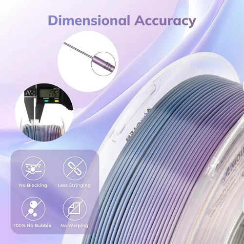 Vista 4 de AMOLEN Filamento PLA de Seda para Impresora 3D, Filamento PLA Kingfisher Rainbow Multicolor Brillante 1.75mm, Filamento de Impresión 3D PLA