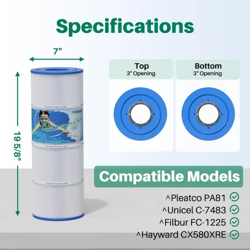 Vista 2 de Filtro de piscina PA81 reemplaza a Hayward C580E, CX580XRE, Ultral-A3, Unicel C-7483, Hayward SwimClear C3020, C3025, C3030, Filbur FC-1225