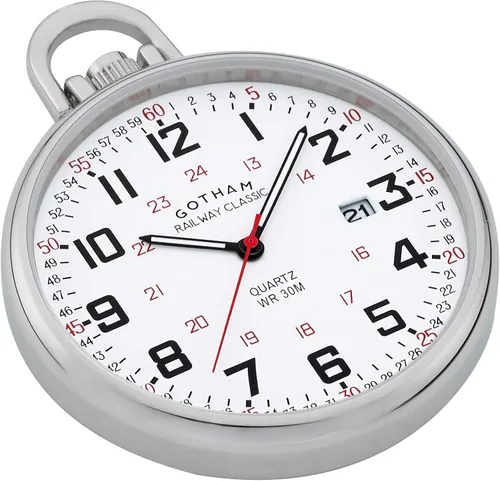 Vista 2 de Gotham Reloj de bolsillo de acero inoxidable analógico cuarzo fecha ferrocarril estilo GWC14107S
