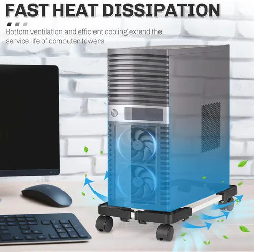 Vista 4 de Liitrton Soporte de CPU móvil Soporte de torre ajustable para computadora con 4 ruedas giratorias que se adapta a la mayoría de PC (negro)