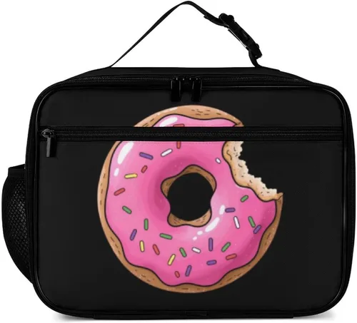Vista 2 de Lonchera reutilizable con forma de dona, bolsa de almuerzo aislada, lonchera para comida y alimentos, bolsa de mano para mujeres, niños, niñas
