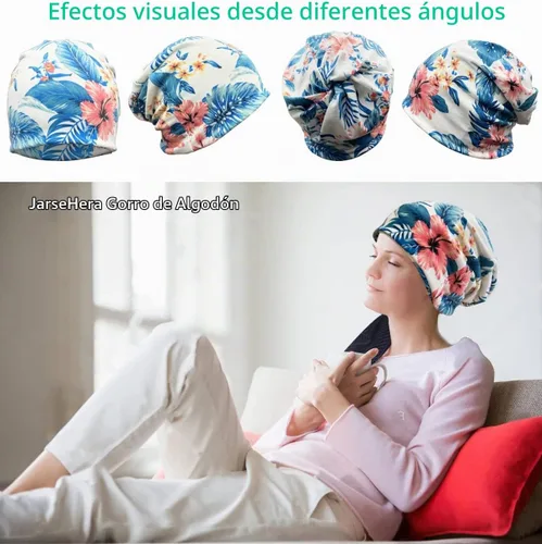 Vista 2 de JarseHera Gorro holgado de mujer con encaje de algodón, gorros para quimioterapia, gorros para el cáncer, turbante