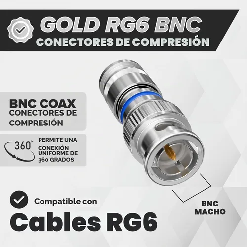 Vista 3 de THE CIMPLE CO - Conector de compresión BNC para cable coaxial RG6 - Conectores RG6 BNC macho para cámaras de seguridad, CCTV, SDI, HD-SDI - Extremos