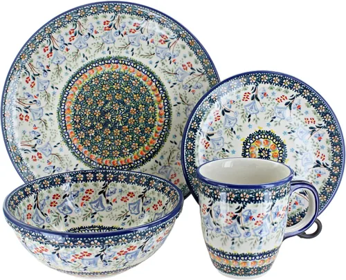 Vista 21 de Cerámica polaca Blue Rose – Juego de 4 piezas Blue Harmony – Servicio para 1-1 lugar – Ideal para cenas diarias, comidas informales o como vajilla
