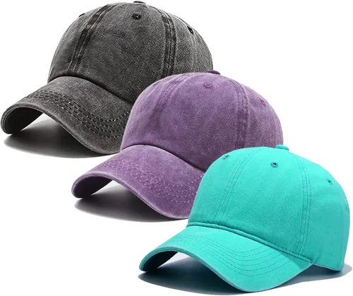 Vista 8 de Paquete de 3 gorras de béisbol vintage lavadas lisas de algodón de sarga ajustable a granel de perfil bajo clásico para hombres/mujeres