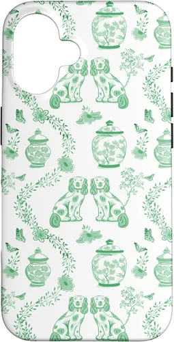 Vista 31 de Funda para iPhone XS Max Preppy Green & White Toile Chinoiserie Dogs and Ginger Jars