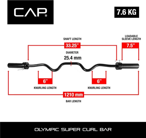 Vista 8 de CAP 48" Olympic Super Curl Bar Heavy Duty Solid Steel, 500 lb Capacity