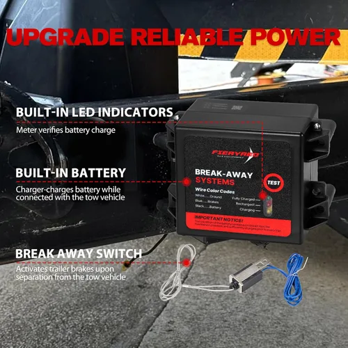 Vista 4 de FIERYRED Kit de freno de remolque de prueba LED con batería e interruptor, sistema de controlador de carga lateral, cargador integrado de 12 V 5