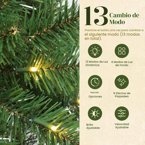 Vista 3 de Alupssuc Árbol de Navidad artificial preiluminado de 4 pies, 110 luces 334 puntas de rama, 13 modos de iluminación, luces blancas cálidas