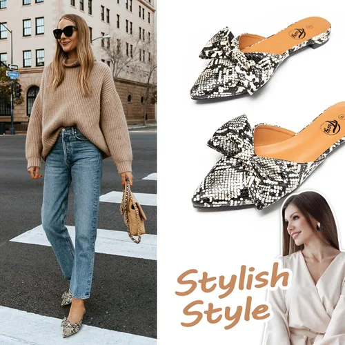 Vista 3 de Trary - Zapatos mocasines sin talón, con puntera puntiaguda y lazo para mujer