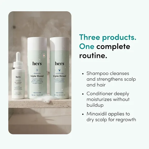 Vista 5 de HIMS and HERS Triple Threat Champú – Acondicionador y juego de minoxidil al 2% – Biotina – Saw Palmetto y aceite de semilla de calabaza