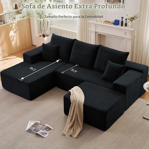 Vista 4 de Lakifun Sofá en Forma de L de 107" con Otomana, Seccional Modular Moderno Sofá Cómodo en Forma de U Nube, Asiento Profundo, Chaise Longue Cama