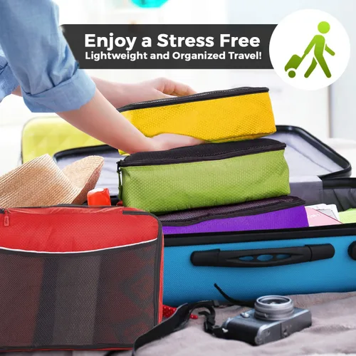 Vista 2 de Bago Cubos de embalaje para maletas y bolsas de viaje, juego de 7 bolsas organizadoras de equipaje y maleta, cubos de compresión para organizador
