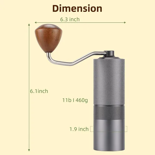 Vista 8 de Popsweet C38 - Molinillo de café manual con rebabas exteriores cónicas de acero inoxidable desmontables, molienda de granos de café de 400 libras