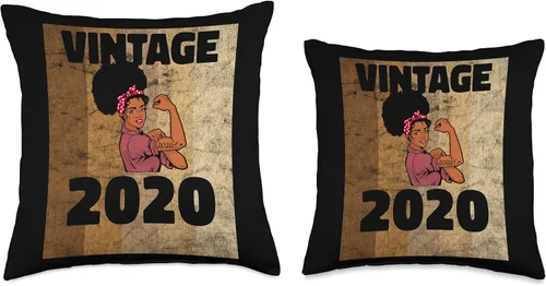 Vista 3 de Vintage 2020 Limited Edition 3rd Birthday Afro Girls Women Throw Pillow