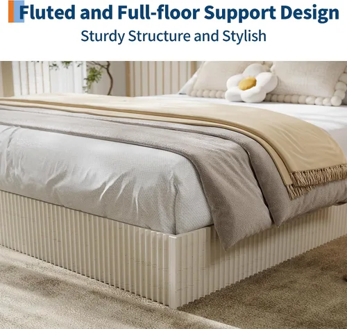Vista 4 de Garvee Base de cama individual, plataforma de madera con diseño estriado, marco de cama de perfil bajo, base de cama minimalista sin ruido, fácil
