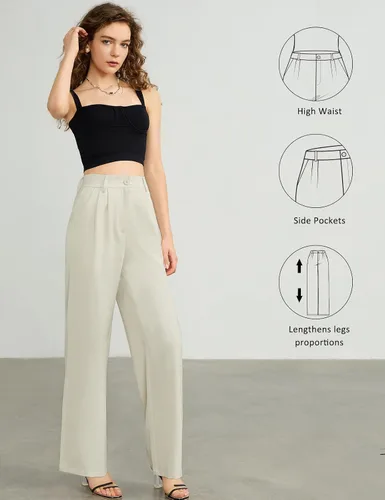 Vista 4 de Tapata Pantalones de pierna ancha para mujer, pantalones de vestir de cintura alta, casuales, elásticos, bolsillos para el trabajo y negocios