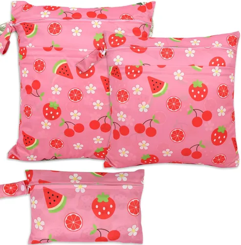 Vista 18 de 3 bolsas para pañales de tela para bebé, impermeables, reutilizables, con 2 bolsillos con cremallera y asa, bolsas de lavandería lavables