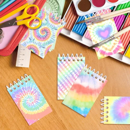 Vista 4 de 24 piezas de mini blocs de notas con estilo teñido anudado multicolor, cuadernos de bolsillo para niños, cuadernos en espiral mini, divertidos