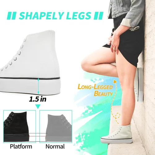 Vista 2 de ALTOCIS Women's Comfortable Platform High Top Sneakers, Casual Mid Top Sneaker for Women, Cute Faux Suede Fashion Sneakers, Classic Lace Up Walking