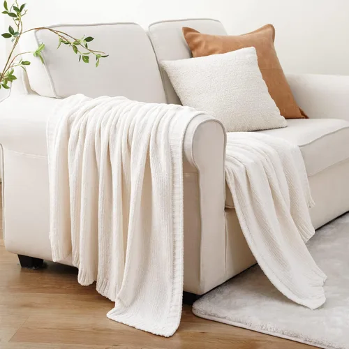 Vista 11 de Manta beige de felpilla suave para sofá, 51 x 67 pulgadas