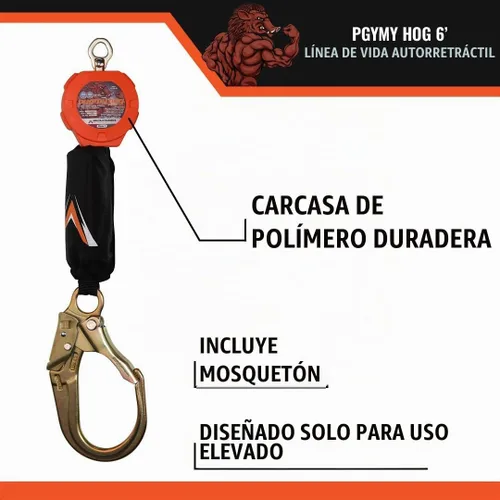 Vista 5 de Malta Dynamics Pygmy Hog Web Línea de Vida Autorretráctil – Cordón de Seguridad Retráctil con Protección contra Caídas con Kit de Conector y Gancho