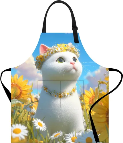 Vista 11 de Delantal divertido con bolsillo para mujeres y hombres, delantal de cocina ajustable para barbacoa y horneado con lindos animales y flores