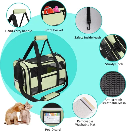 Vista 5 de Transportador de gatos y gatos de 20 pulgadas, grande, de lados suaves, para gatos, perros de menos de 25 libras, plegable para 2 gatos, bolsa