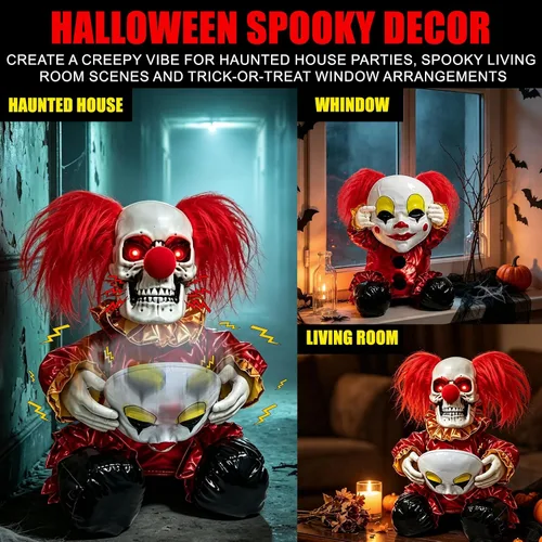 Vista 4 de Decoración animatrónica de Halloween payaso rasgando cara para casa