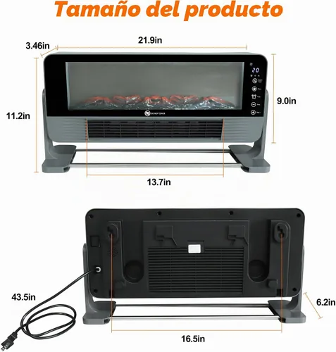 Vista 8 de Calentador de espacio, calentador de chimenea, calentadores para uso en interiores con efecto de llama 3D, aire acondicionado portátil de 1500 W