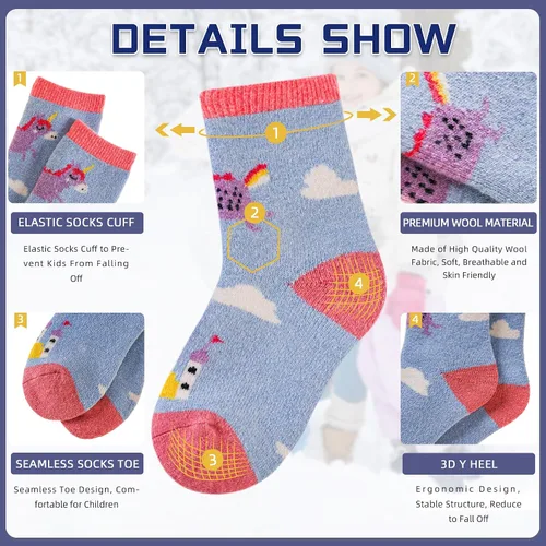 Vista 112 de Eocom 6 pares de calcetines de invierno cálidos de lana para niños y niñas
