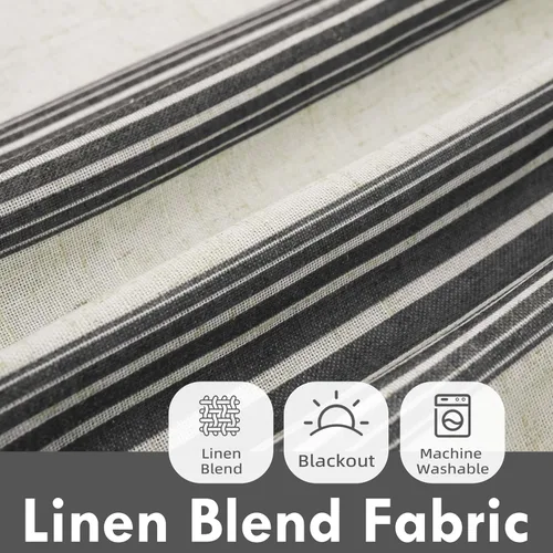 Vista 2 de DriftAway Chris Linen - Cortinas opacas con capa térmica y reductora de sonido, 63 pulgadas de largo para dormitorio, cortinas estampadas a rayas